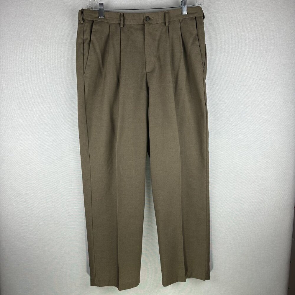 HAGGAR MEN'S CLASSIC FIT PLEATED DRESS PANTS, STRAIGHT LEG, POCKETS, SIZE 36/30